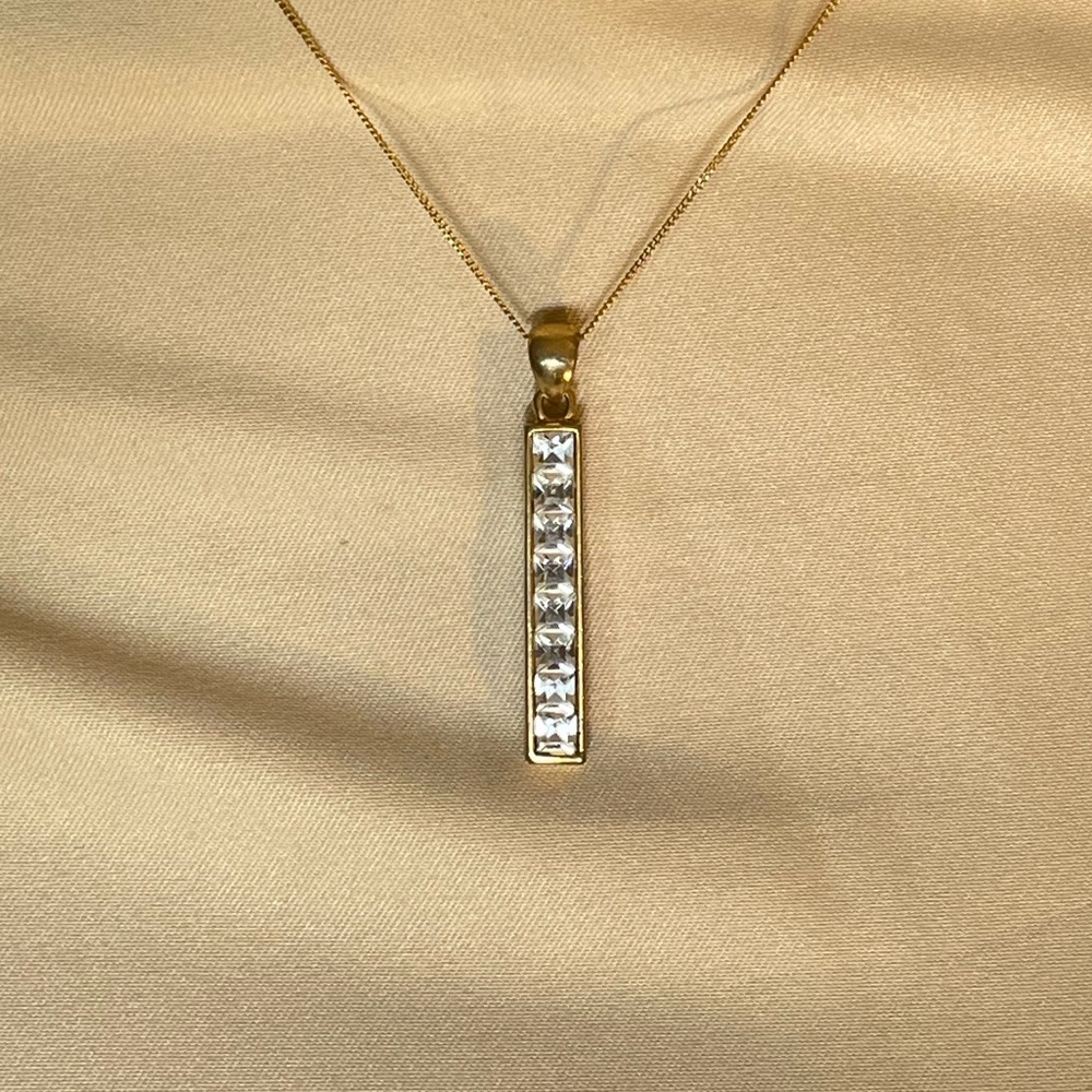 Vintage gold tone CZ Bar Pendant 1.75” large - Picture 3 of 6